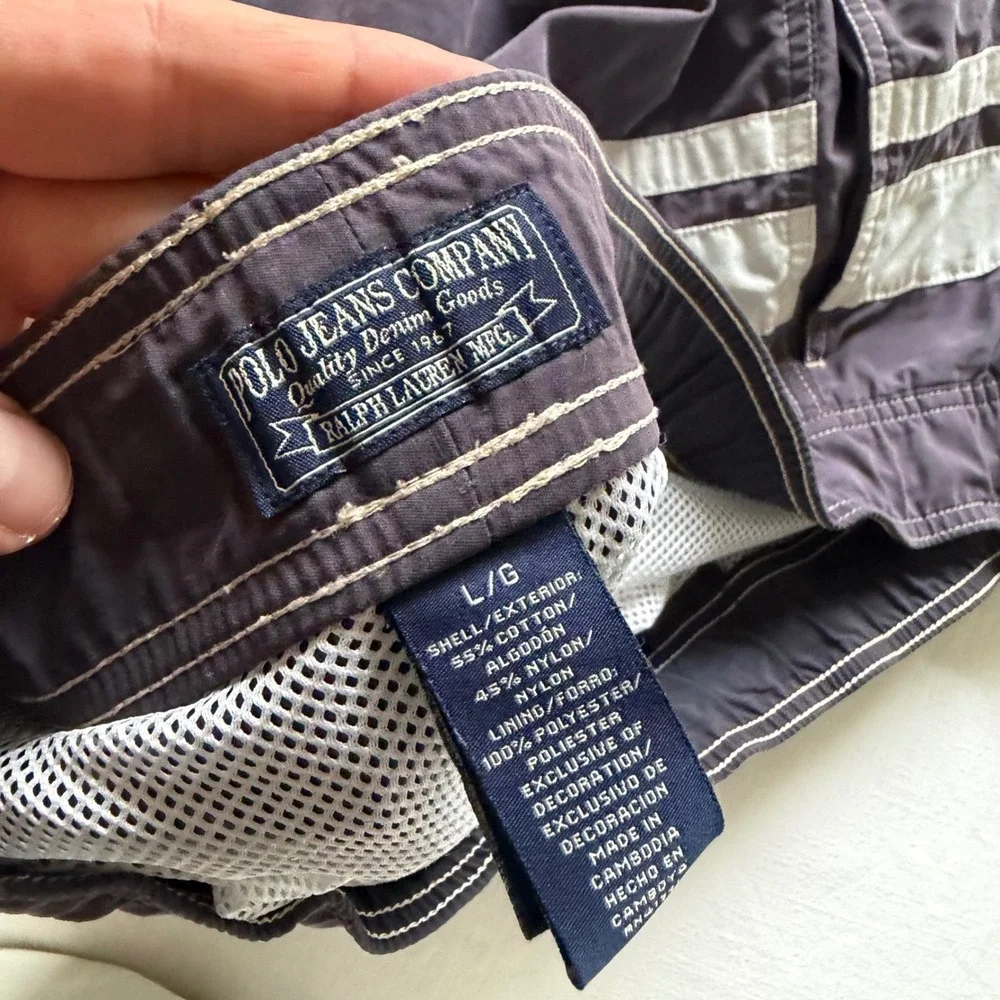 90's Polo Jeans Co Ralph Lauren Board Striped Shorts Swim Trunks Blue Large